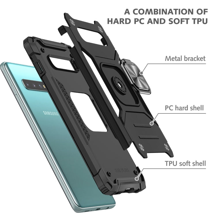 For Samsung Galaxy S10 Magnetic Armor Shockproof TPU + PC Case with Metal Ring Holder