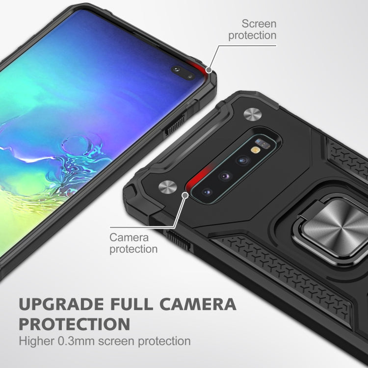 For Samsung Galaxy S10 Magnetic Armor Shockproof TPU + PC Case with Metal Ring Holder