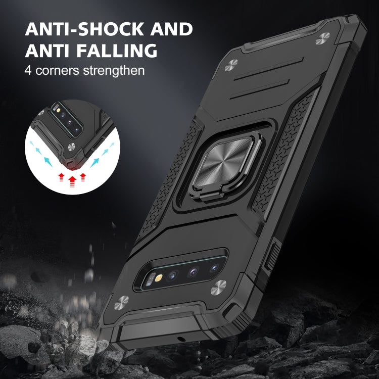 For Samsung Galaxy S10 Magnetic Armor Shockproof TPU + PC Case with Metal Ring Holder
