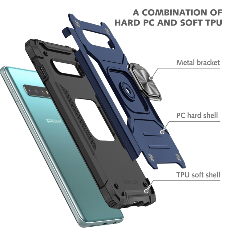 For Samsung Galaxy S10 Magnetic Armor Shockproof TPU + PC Case with Metal Ring Holder