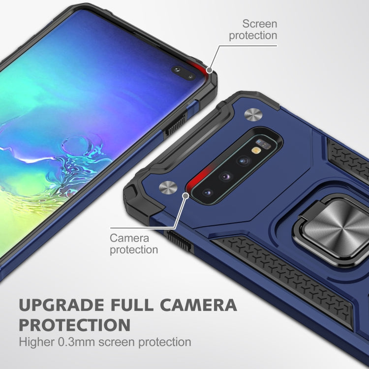For Samsung Galaxy S10 Magnetic Armor Shockproof TPU + PC Case with Metal Ring Holder