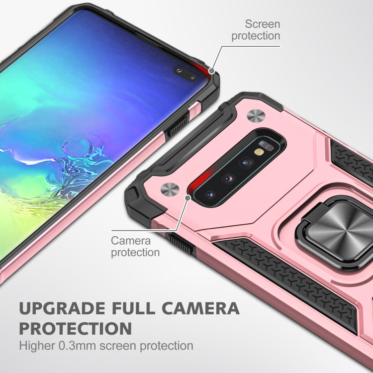 For Samsung Galaxy S10 Magnetic Armor Shockproof TPU + PC Case with Metal Ring Holder