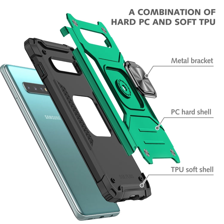 For Samsung Galaxy S10 Magnetic Armor Shockproof TPU + PC Case with Metal Ring Holder