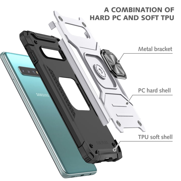For Samsung Galaxy S10 Magnetic Armor Shockproof TPU + PC Case with Metal Ring Holder