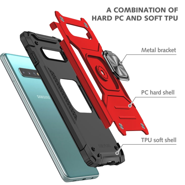 For Samsung Galaxy S10+ Magnetic Armor Shockproof TPU + PC Case with Metal Ring Holder