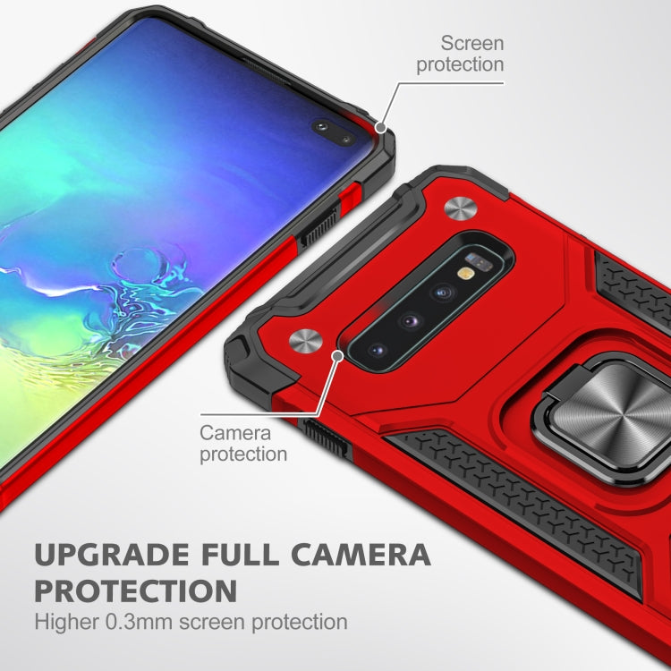 For Samsung Galaxy S10+ Magnetic Armor Shockproof TPU + PC Case with Metal Ring Holder