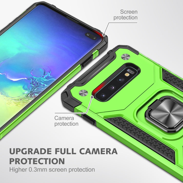 For Samsung Galaxy S10+ Magnetic Armor Shockproof TPU + PC Case with Metal Ring Holder