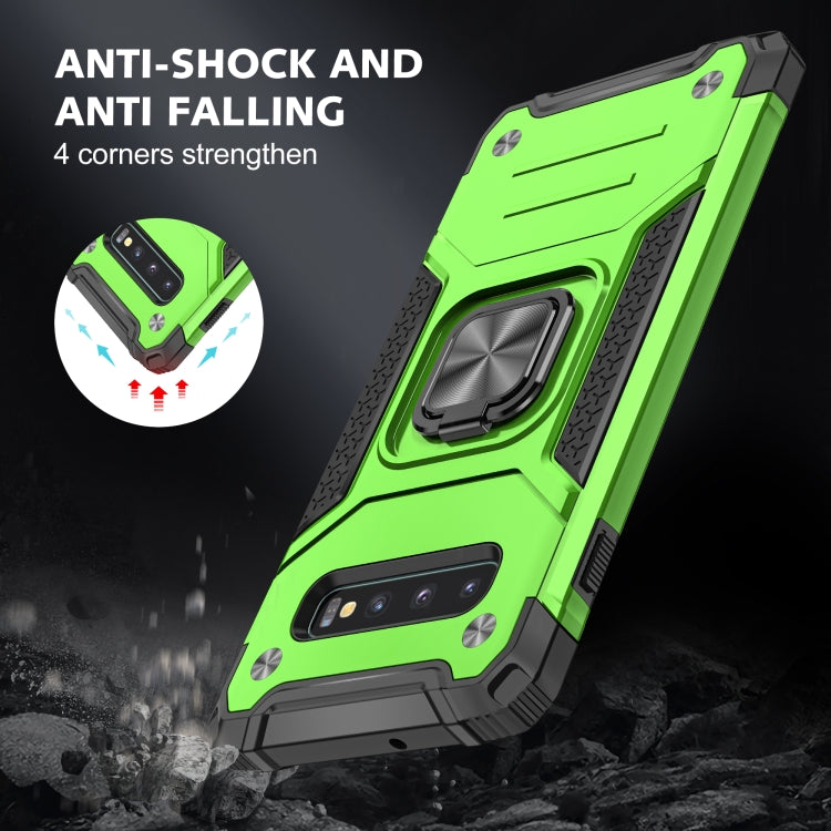 For Samsung Galaxy S10+ Magnetic Armor Shockproof TPU + PC Case with Metal Ring Holder