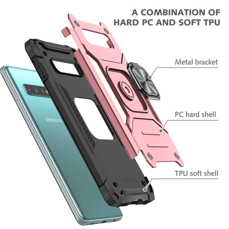 For Samsung Galaxy S10+ Magnetic Armor Shockproof TPU + PC Case with Metal Ring Holder
