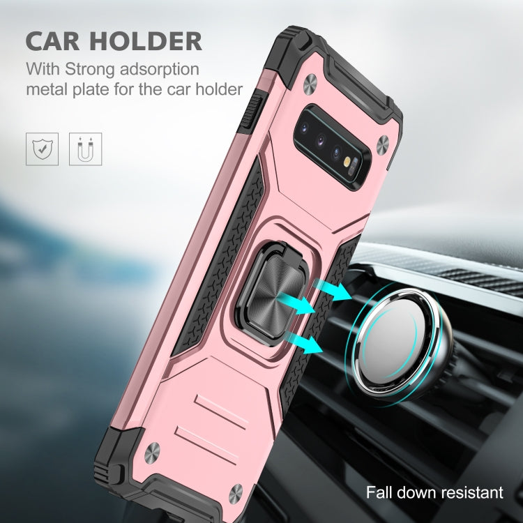 For Samsung Galaxy S10+ Magnetic Armor Shockproof TPU + PC Case with Metal Ring Holder