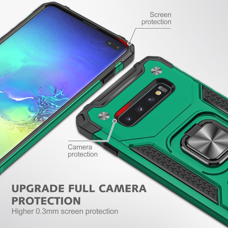 For Samsung Galaxy S10+ Magnetic Armor Shockproof TPU + PC Case with Metal Ring Holder