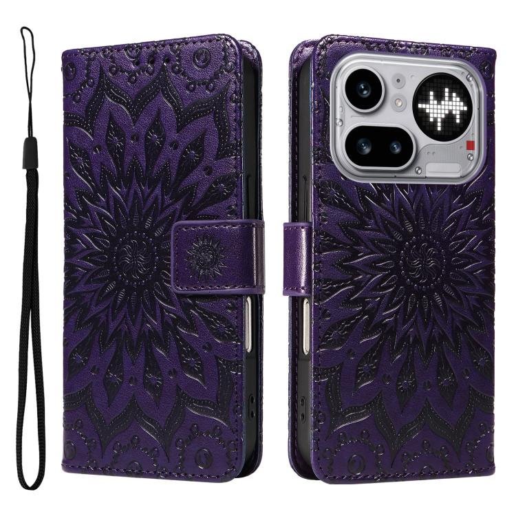 For Nothing Phone 4a Pro Embossed Sunflower Pattern Flip Leather Phone Case