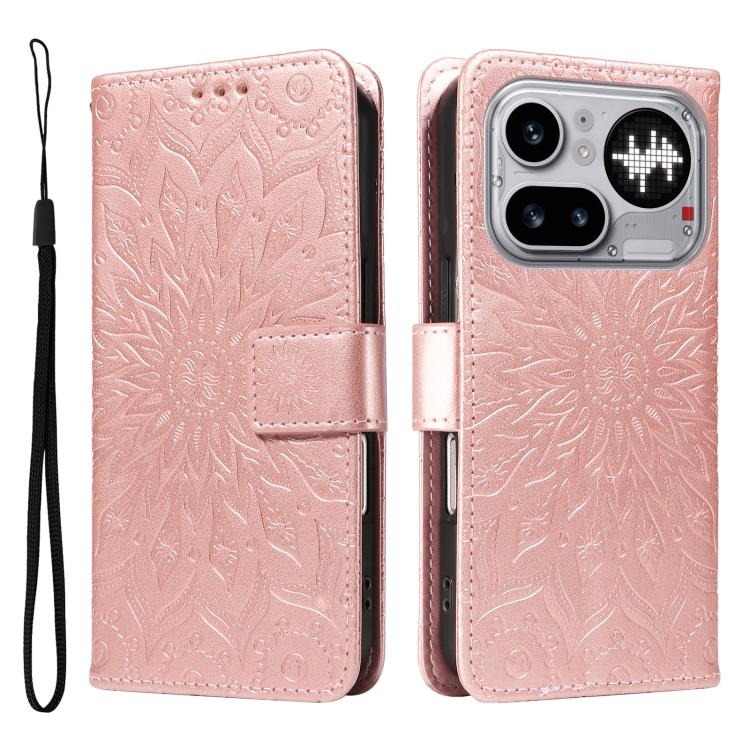 For Nothing Phone 4a Pro Embossed Sunflower Pattern Flip Leather Phone Case