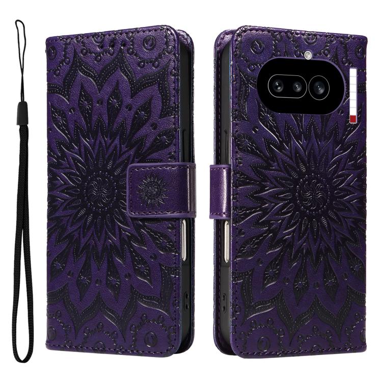 For Nothing Phone 4a Embossed Sunflower Pattern Flip Leather Phone Case