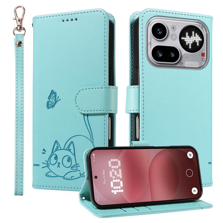 For Nothing Phone 4a Pro Adorable Cat Embossed Pattern Flip Leather Phone Case