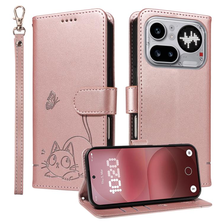 For Nothing Phone 4a Pro Adorable Cat Embossed Pattern Flip Leather Phone Case