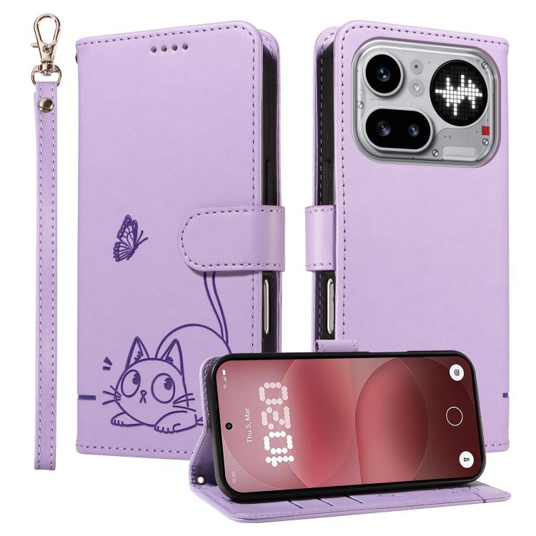 For Nothing Phone 4a Pro Adorable Cat Embossed Pattern Flip Leather Phone Case