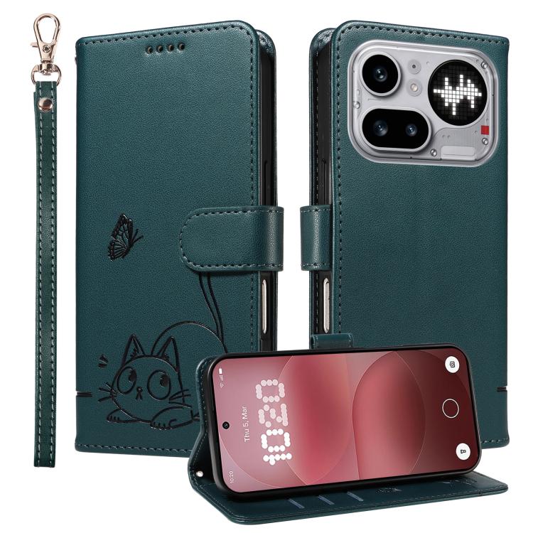For Nothing Phone 4a Pro Adorable Cat Embossed Pattern Flip Leather Phone Case