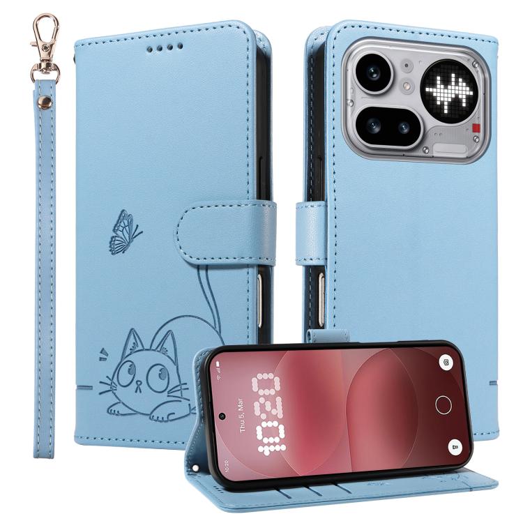 For Nothing Phone 4a Pro Adorable Cat Embossed Pattern Flip Leather Phone Case