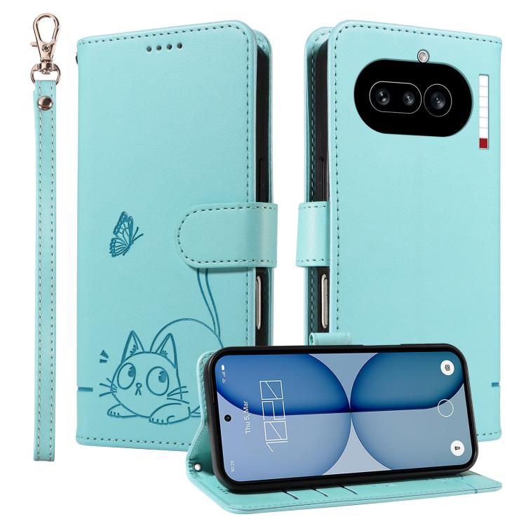 For Nothing Phone 4a Adorable Cat Embossed Pattern Flip Leather Phone Case