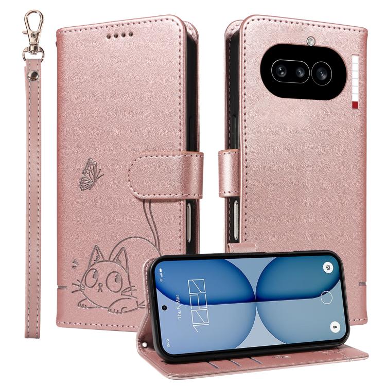 For Nothing Phone 4a Adorable Cat Embossed Pattern Flip Leather Phone Case