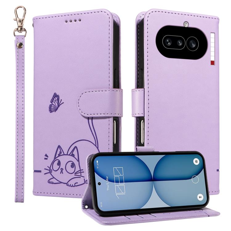 For Nothing Phone 4a Adorable Cat Embossed Pattern Flip Leather Phone Case