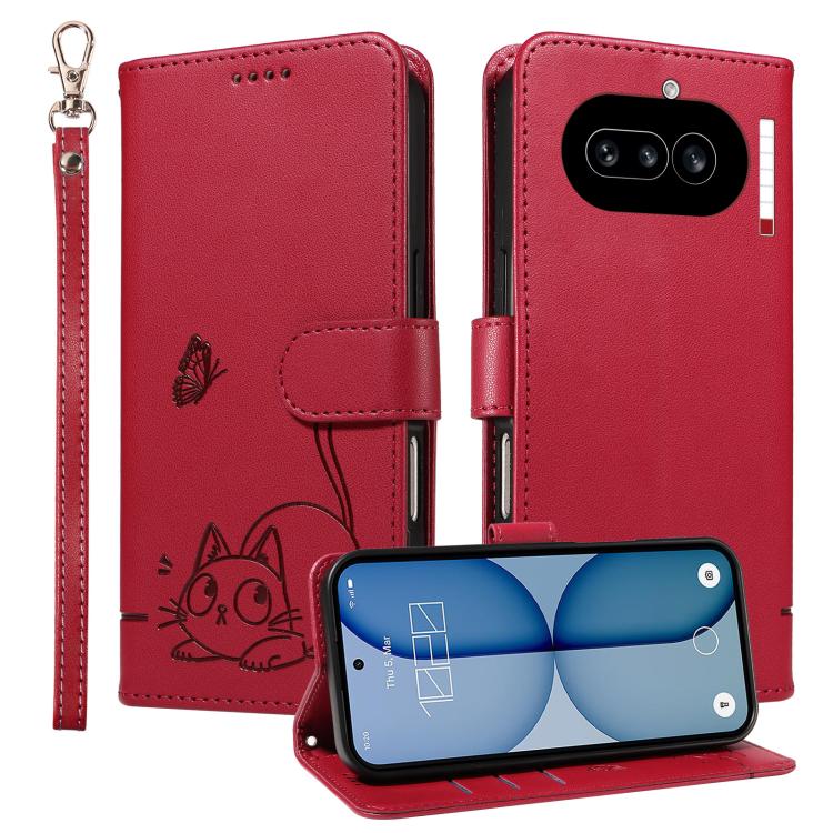 For Nothing Phone 4a Adorable Cat Embossed Pattern Flip Leather Phone Case