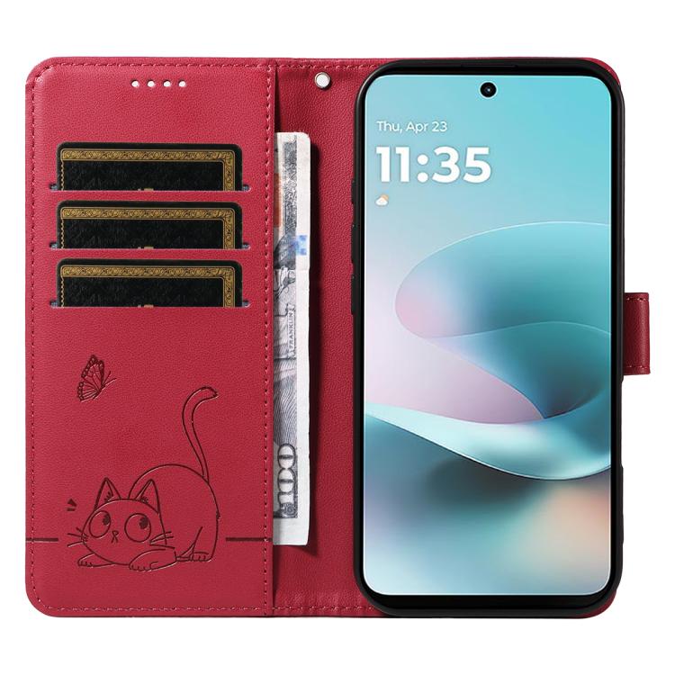 For Nothing Phone 4a Adorable Cat Embossed Pattern Flip Leather Phone Case