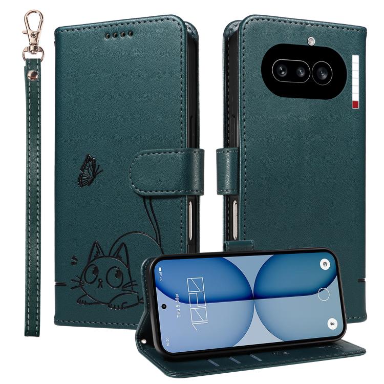 For Nothing Phone 4a Adorable Cat Embossed Pattern Flip Leather Phone Case