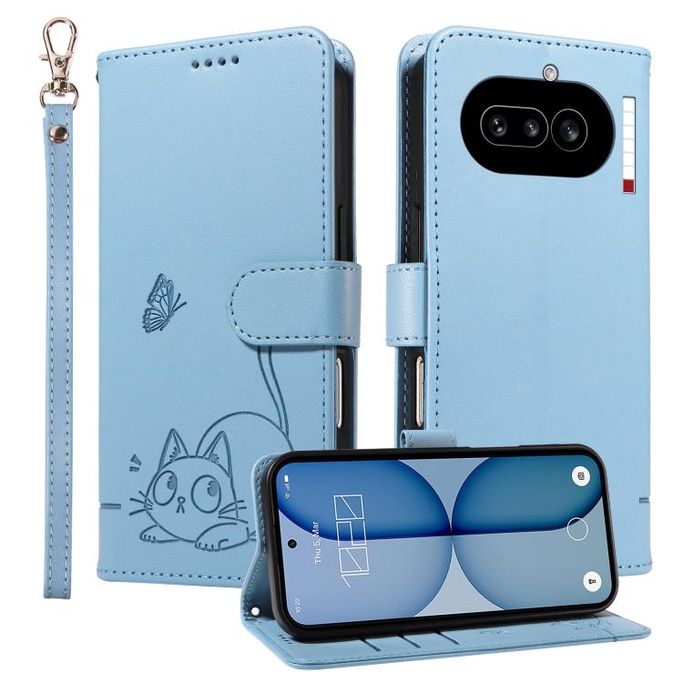 For Nothing Phone 4a Adorable Cat Embossed Pattern Flip Leather Phone Case