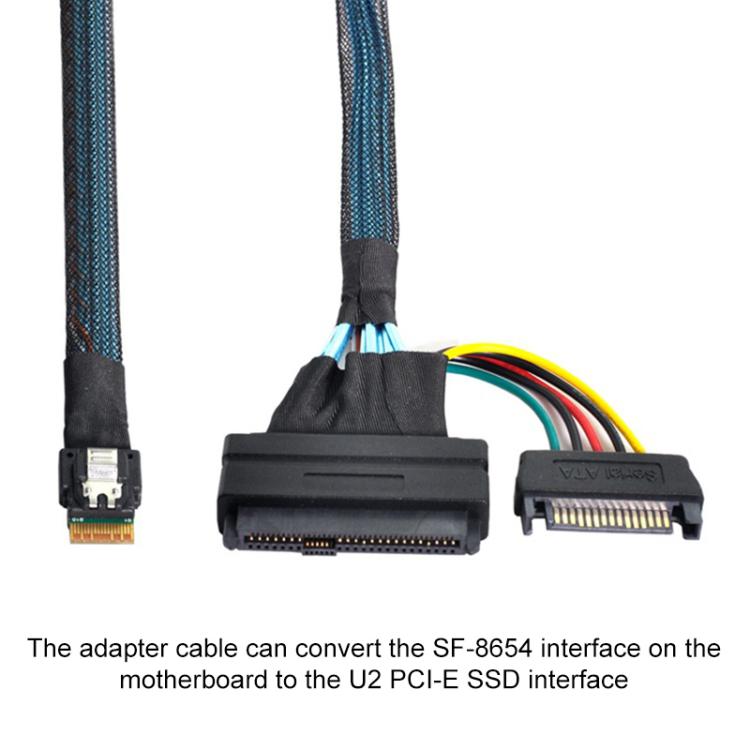 WG195 SFF-8654SlimSAS to SFF8639U.2 Hard Drive Data Transfer Adapter Cable NVMEPCIE4.0, Length:0.5m - Black