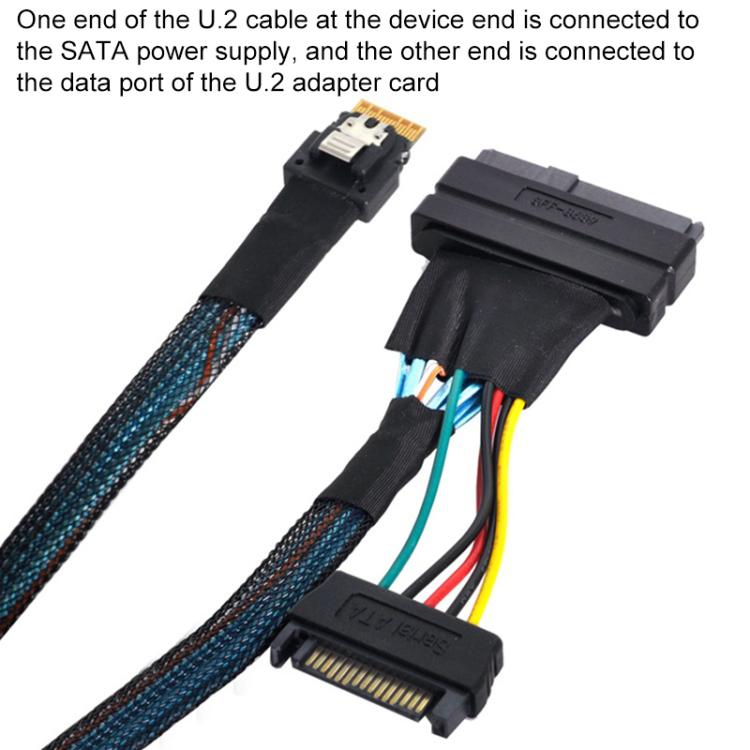 WG195 SFF-8654SlimSAS to SFF8639U.2 Hard Drive Data Transfer Adapter Cable NVMEPCIE4.0, Length:0.7m - Black