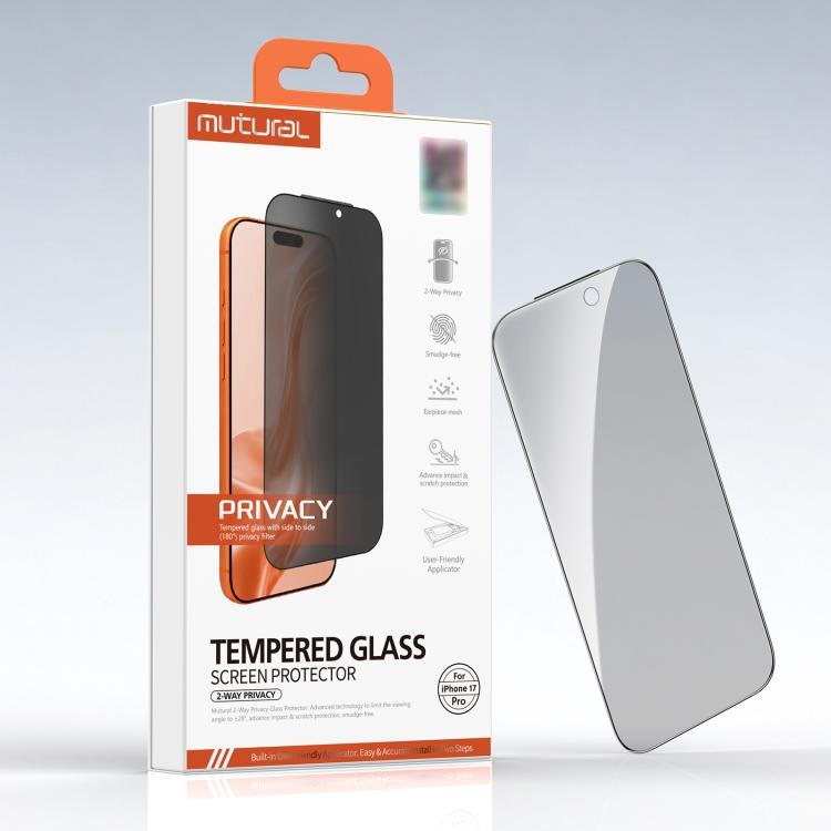For iPhone 17 Mutural Easy Install Dust-Free Chamber Privacy Tempered Glass Film