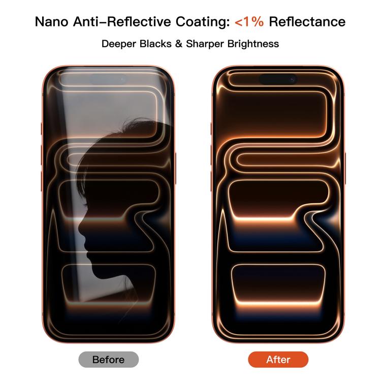 For iPhone 17 Mutural Easy Install Dust-Free Chamber Frosted Anti-Reflective Tempered Glass Film