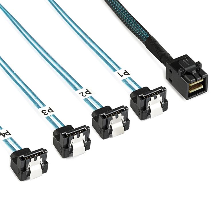 WG200 mini SAS SFF-8643 to 4 x SATA 90-Degree Angled High-Speed Server Data Cable, Length:0.5m - Black