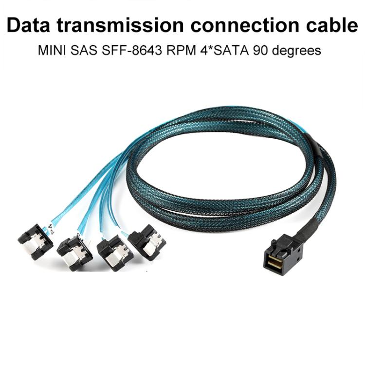 WG200 mini SAS SFF-8643 to 4 x SATA 90-Degree Angled High-Speed Server Data Cable, Length:1m - Black