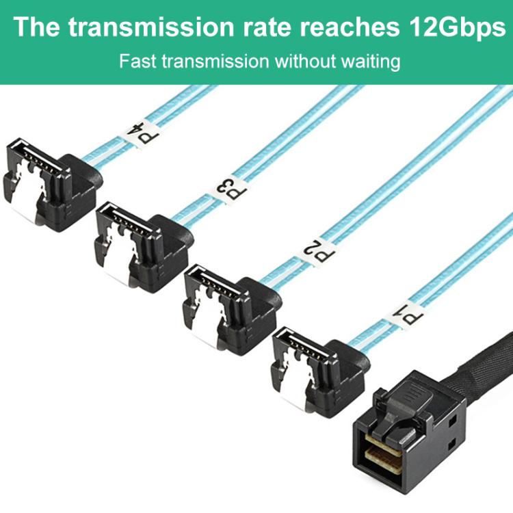 WG200 mini SAS SFF-8643 to 4 x SATA 90-Degree Angled High-Speed Server Data Cable, Length:1m - Black