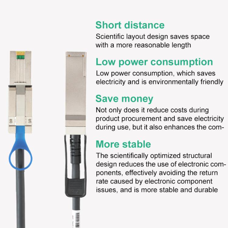 WG205 QSFP+40G to mini SAS 26PSFF-8088DAC High-Speed Server Data Cable, Length:1m - Black