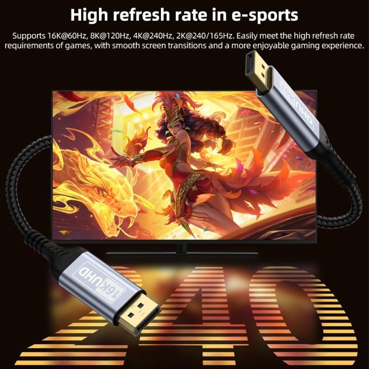 DP to DP 2.1 16K Gaming HD Cable Monitor Adapter Cable, Length:2m