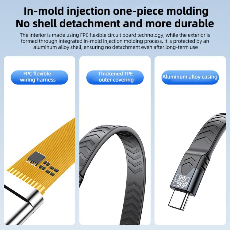 USB5 240W 16K 80Gbps Type-C to Type-C For Thunderbolt 5 Full Function FPC Cable Data Cable - Black