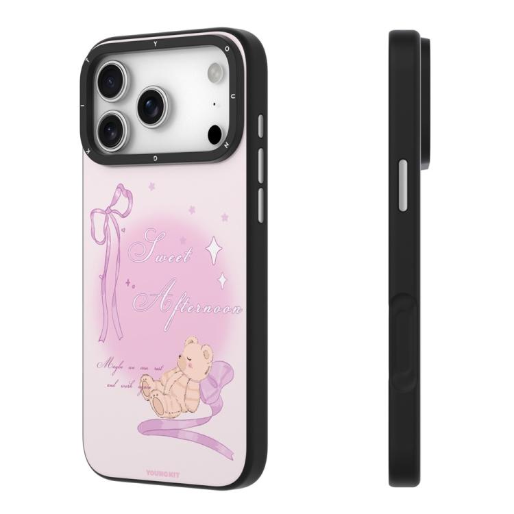 For iPhone 17 Pro YOUNGKIT Cute Animal Time Series Magnetic IMD TPU Phone Case - Violet Bear