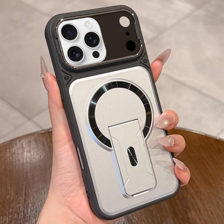 For iPhone 16 Pro Shockproof Lens Cover Magnetic Phone Case with Hidden Holder