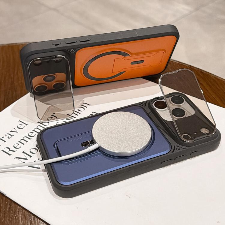 For iPhone 14 Plus Shockproof Lens Cover Magnetic Phone Case with Hidden Holder