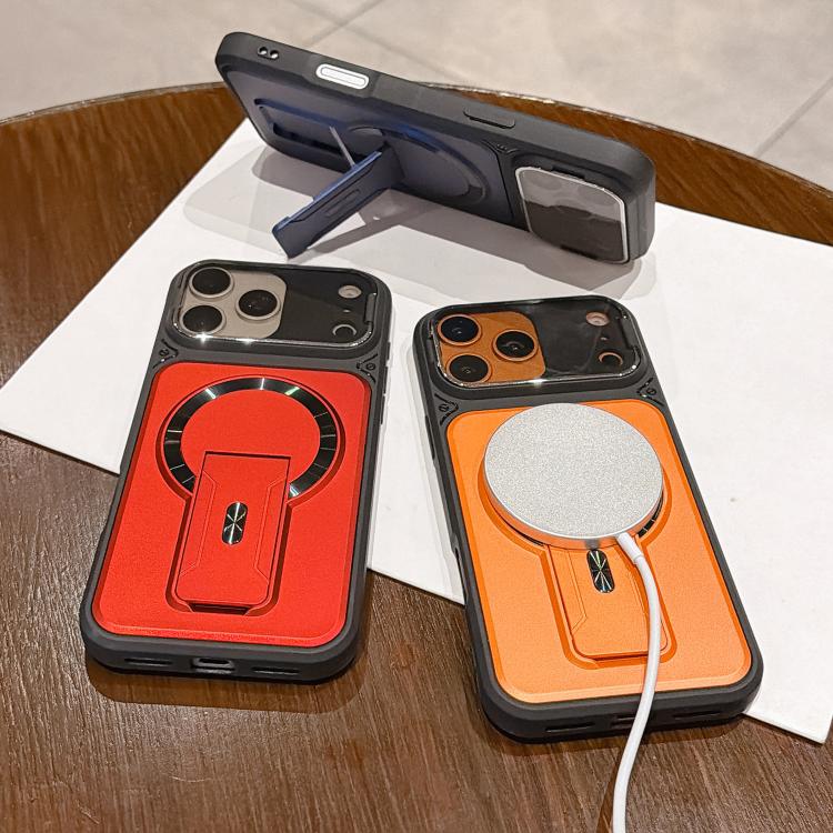 For iPhone 15 Pro Max Shockproof Lens Cover Magnetic Phone Case with Hidden Holder