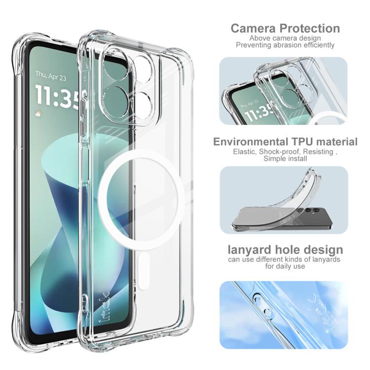 For Motorola Moto G57 Power 5G imak Magnetic Shockproof Airbag TPU Phone Case - Transparent