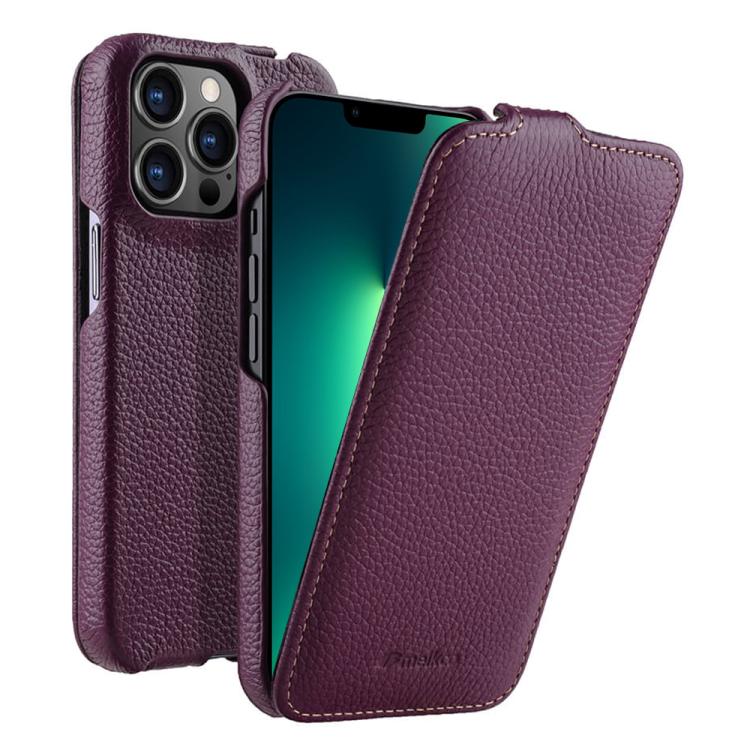 For iPhone 13 Pro Max melkco Litchi Texture Vertical Flip Magnetic Genuine Leather Phone Case