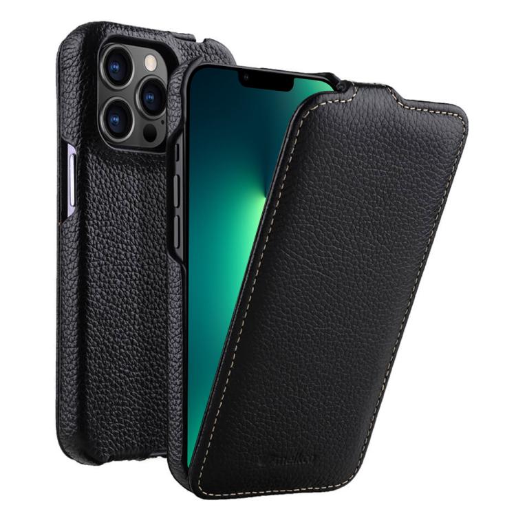 For iPhone 13 Pro Max melkco Litchi Texture Vertical Flip Magnetic Genuine Leather Phone Case