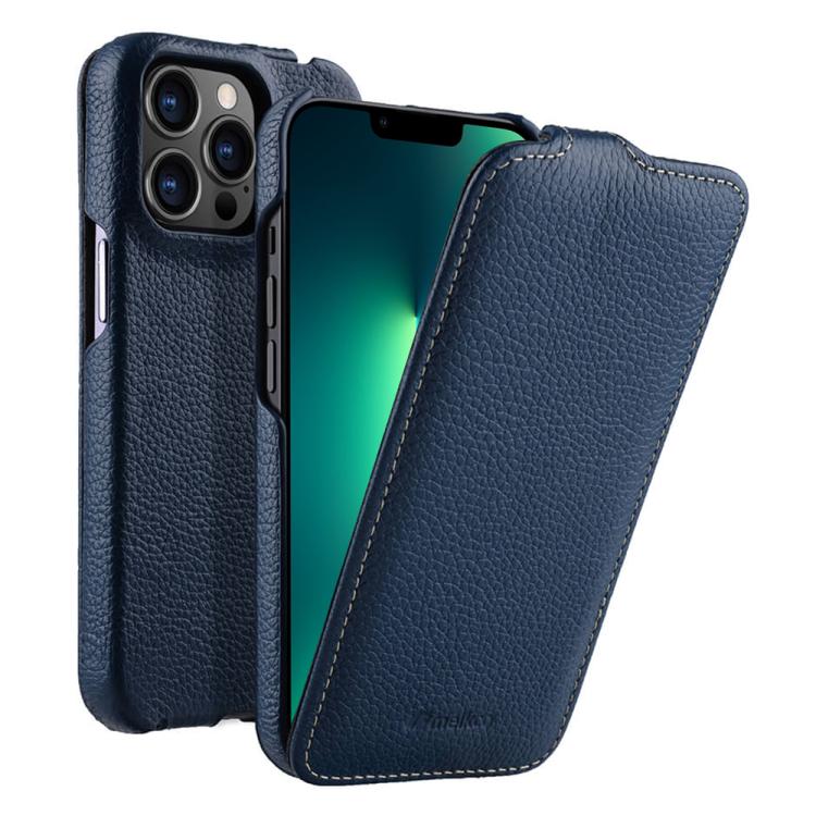For iPhone 13 Pro Max melkco Litchi Texture Vertical Flip Magnetic Genuine Leather Phone Case