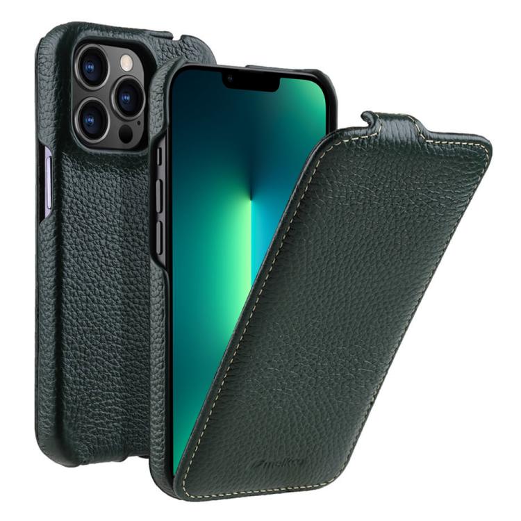 For iPhone 13 Pro Max melkco Litchi Texture Vertical Flip Magnetic Genuine Leather Phone Case
