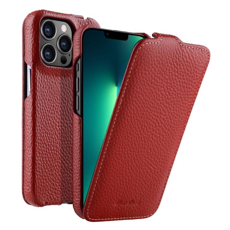 For iPhone 13 Pro Max melkco Litchi Texture Vertical Flip Magnetic Genuine Leather Phone Case